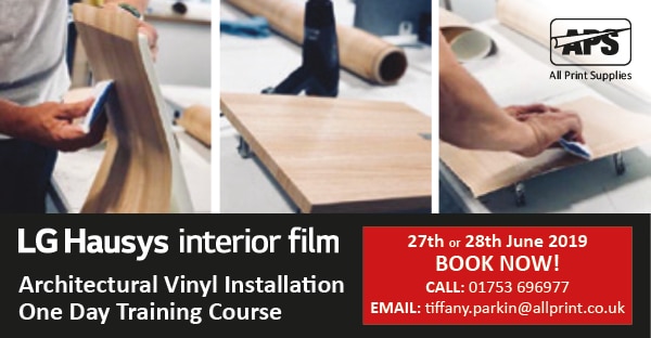 Book your place on the LG Architectural Vinys One Day Training Course to be held 27th or 28th June 2019. Here are 3 examples of people working on some beautiful wood texture effect vinyls at previous training courses, applying them to all sorts of surfaces and shapes.