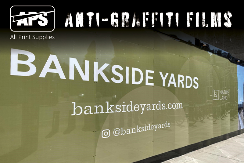 One of our high gloss anti-graffiti films laminated onto high quality printed graphics to protect exterior hoarding prints from graffiti and damage.