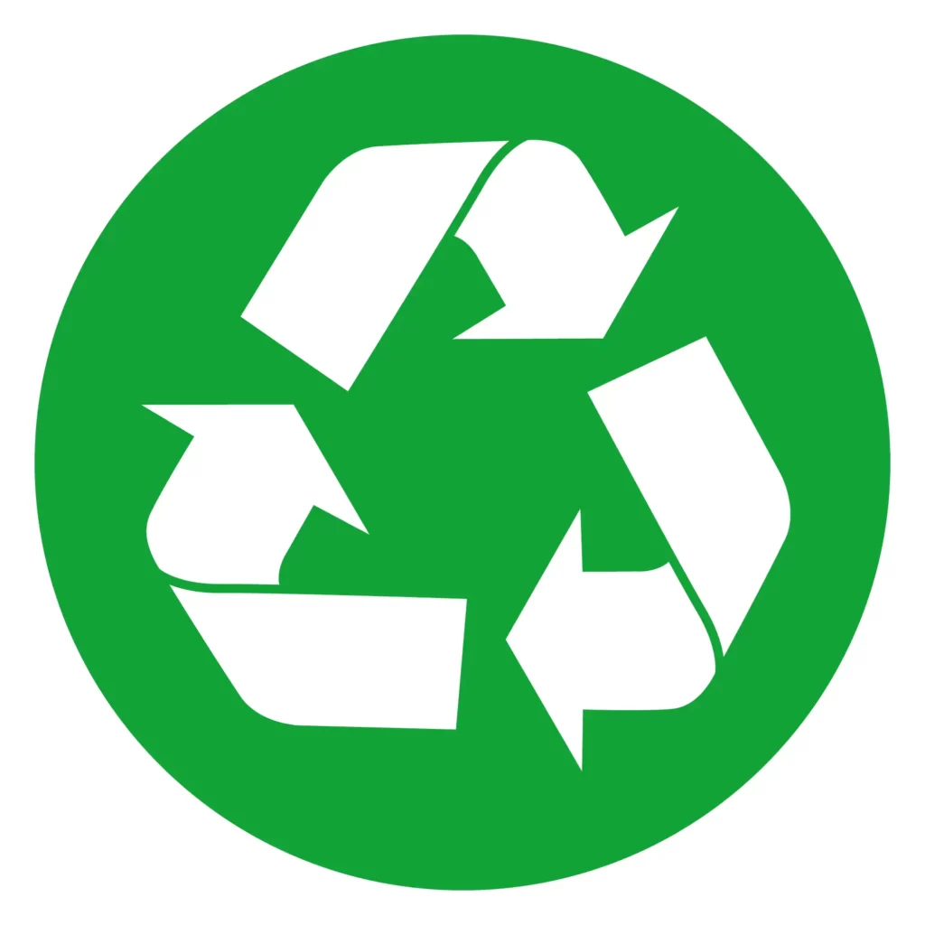 Green colour recycling arrows icon.