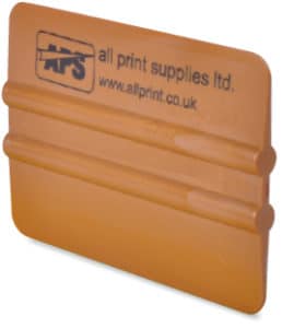 4" gold nylon squeegee with 2 ribs running horizontally across the centre for finger grip, for applying wrapping vinyls.