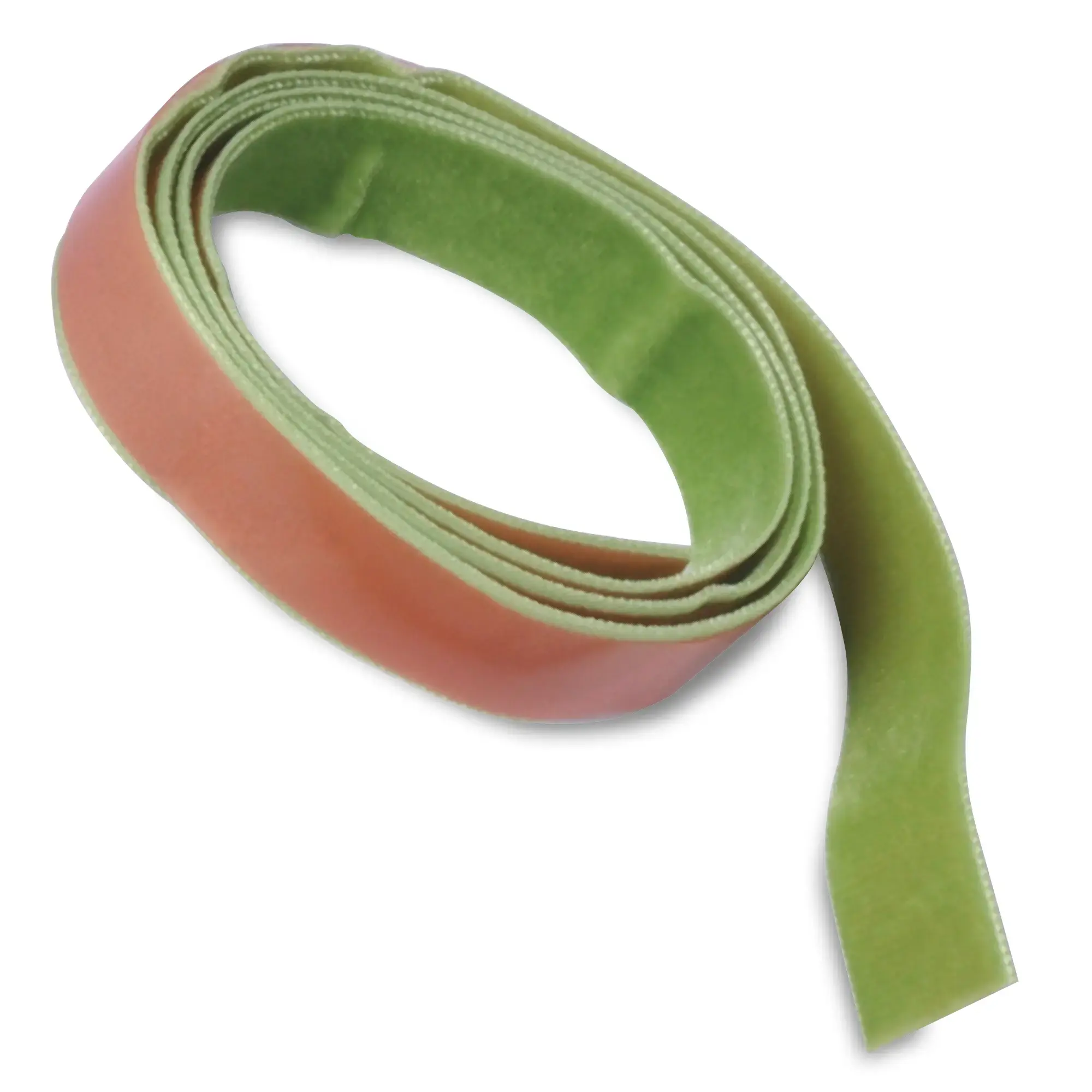 1M x 22mm wide strip of Green Velvet, with the liner protection for the adhesive side visible and the lush texture of the soft green velvet on the other side, ready for sticking to the edge of a plastic vinyl wrapping squeegee.