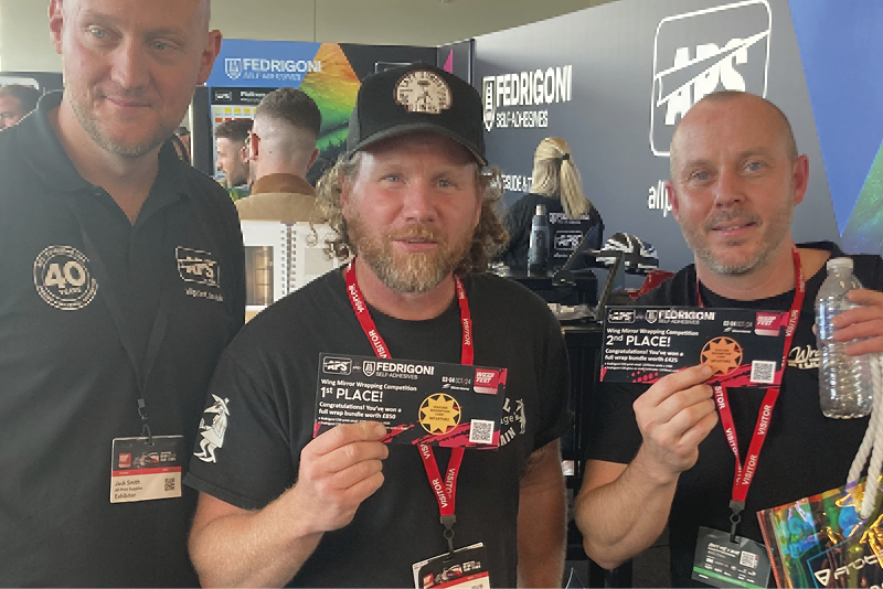 1st and 2nd place winners of our APS wing mirror wrapping competition on day 1 (Thursday) after being presented with their winning vouchers by one of the judges, Jack Smith from All Print Supplies... who will be our winners on the final day of WrapFest 2024 on Friday?