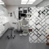 Avery Crystal self-adhesive window film used to deciorate the windows of a dental practice, obscuring views of the offices behind but allowing light through the film to add a touch of style as well as privacy.