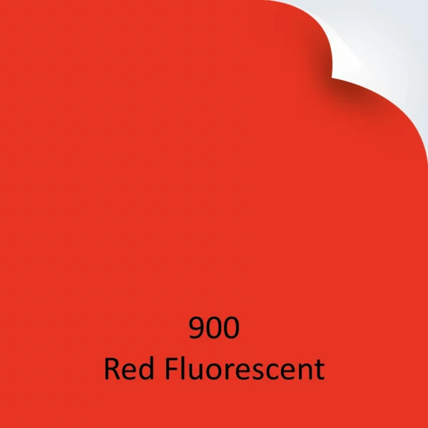 A colour example of Avery Dennison 900 Red fluorescent coloured sign vinyl with the top right corner of the image looking like the corner of the self-adhesive vinyl has been folded over slightly.
