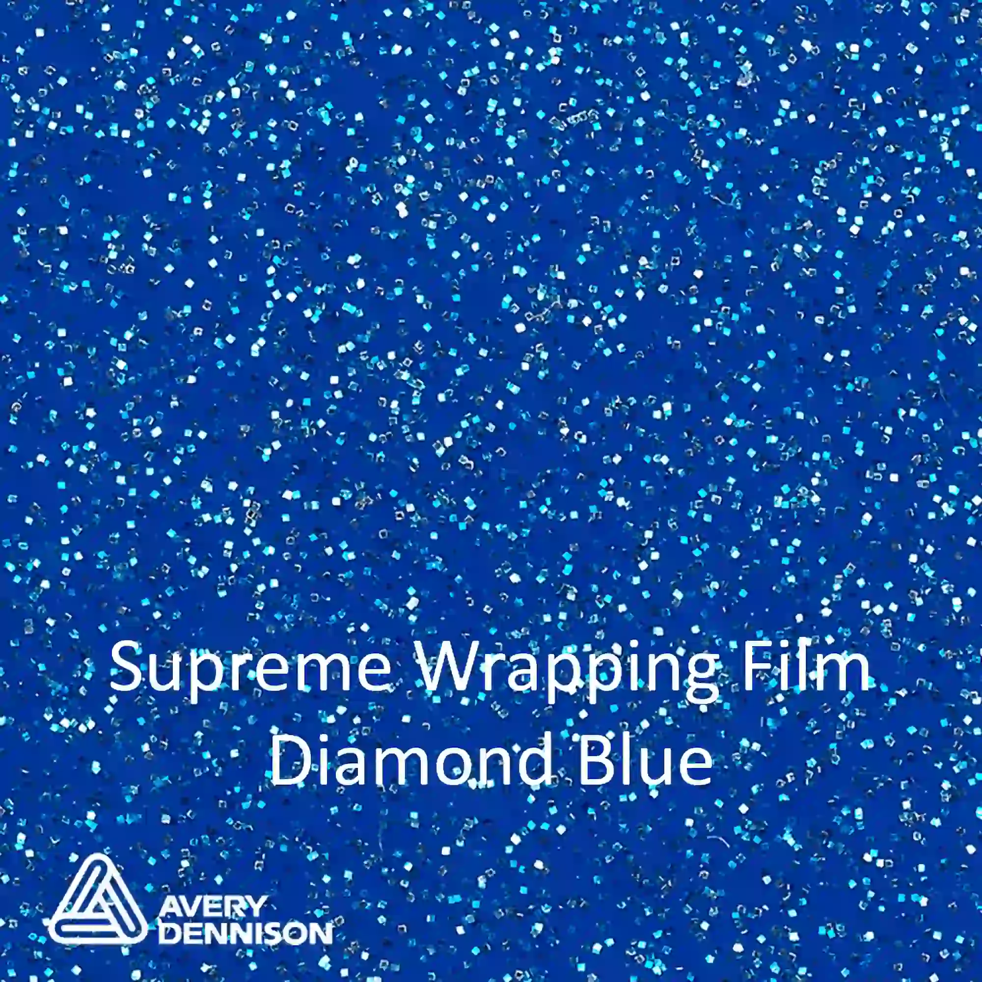 Avery Dennison, Diamond Line SWF wrapping vinyl Diamond Blue colour with a close-up focus on the glitter effect, metal flakes that are incorporated into the film which add the special sparkle to all the colours in this series of self-adhesive wrap films.
