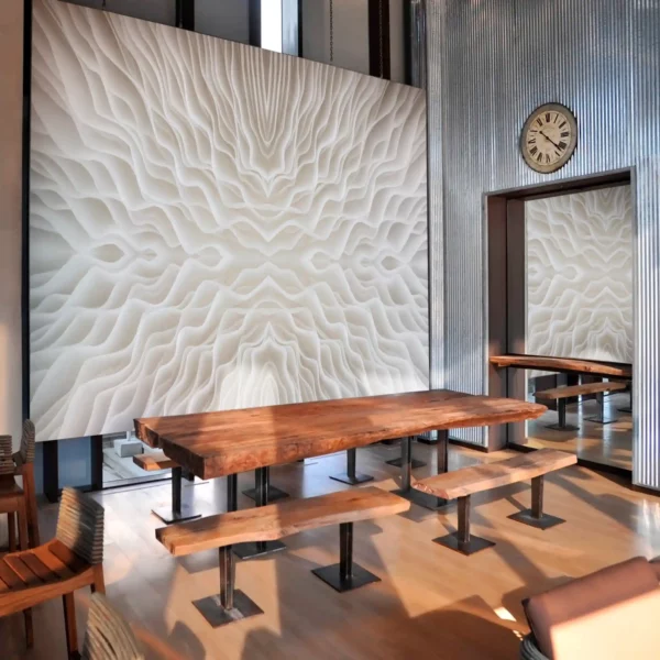 Interior view of a cafeteria featuring Avery Dennison MPI 8000 Wallcovering Series, applied as a stylish custom wall graphic solution for modern commercial décor and branding.