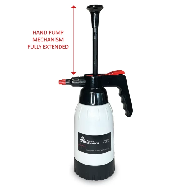 Avery Dennison PPF Slip Solution 1L bottle with the hand pump on top fully extended upwards.