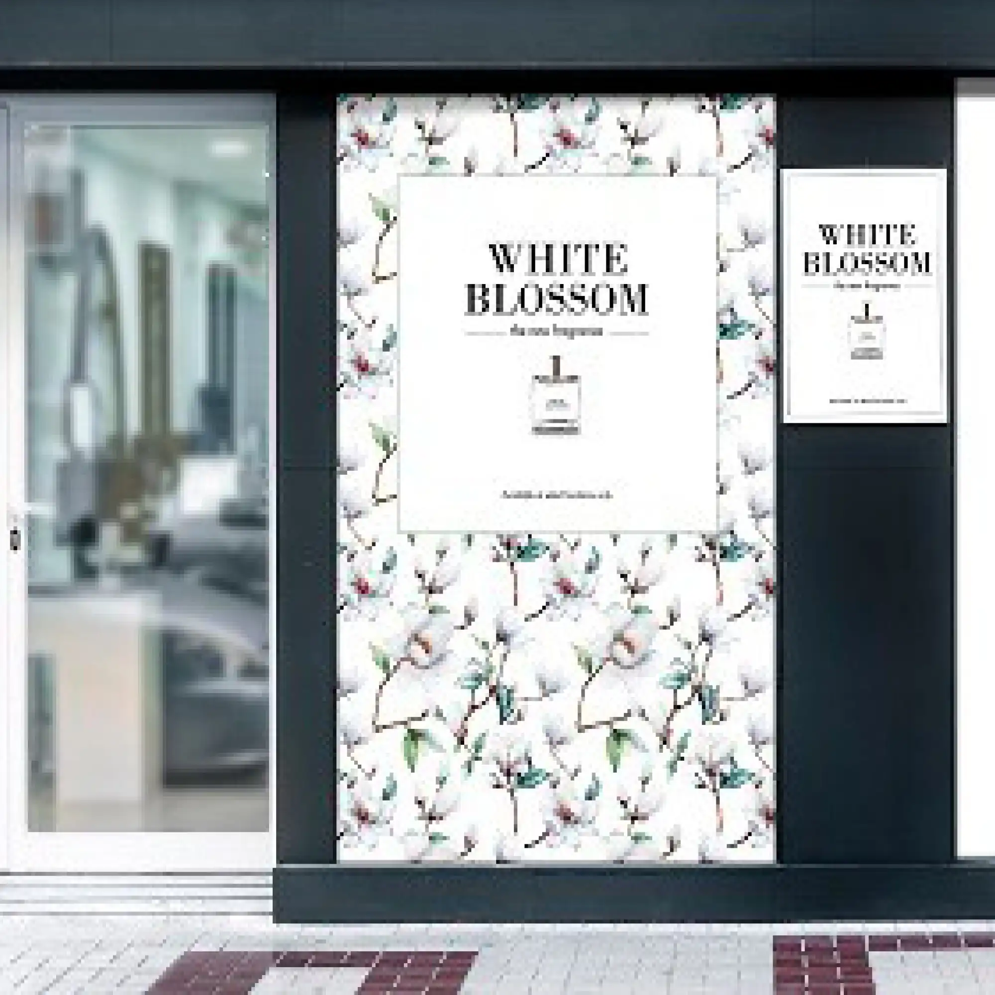 MPI 3001 HOP gloss white opaque print film with removable self-adhesive applied to a retail window as promotional signage for products in-store.