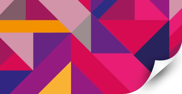 Avery Dennison MPI 3000 HOP EA Easy Apply Series range of monomeric print vinyls: geometric abstract retro style patterns in magenta hues, product brand group image.