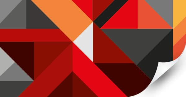 Avery Dennison MPI 3000 HOP Series range of monomeric print vinyls: geometric abstract retro style pattern in red hues, product brand group image.