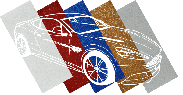Avery Dennison Supreme Wrapping Film, 5 x Diamond Line sparkle colours with an overlaid white lineart sportcar graphic.