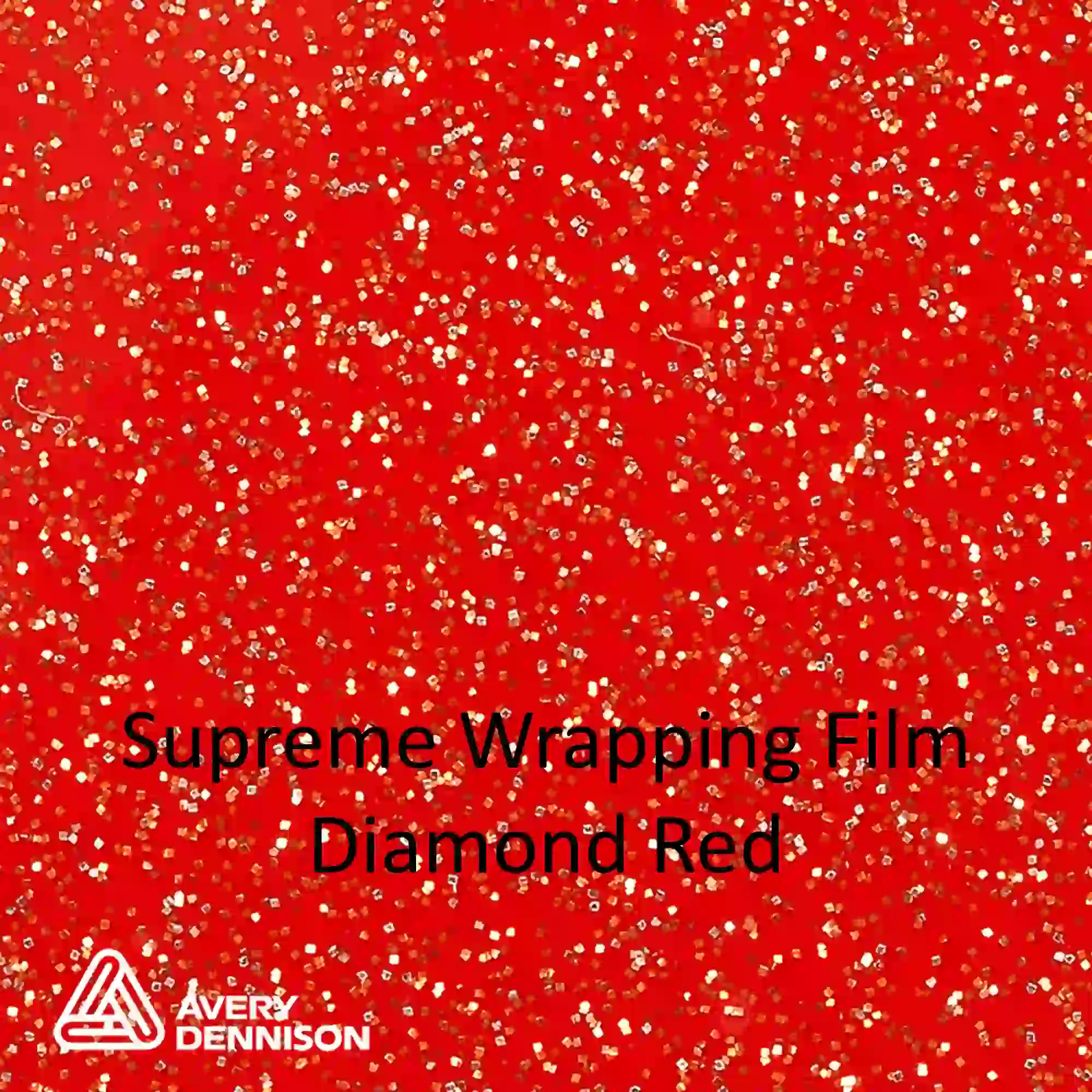 Avery Supreme Wrap Film Diamond Red colour chip, showing a close-up of the heavy metallic flaked glitter effect that forms part of the speciality colours offered by all of the self-adhesive wrapping vinyls in the Diamond Line range of colours.