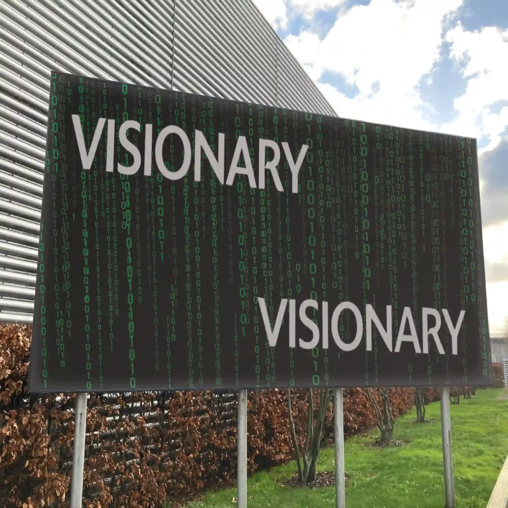 A roadside billboard poster paper advertising campaign featuring an inspirational green matrix style digital code styled printed graphic showcasing the high-quality large-format printability and impactful media that is perfect for wide-format poster prints.