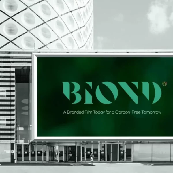BIOND non-PVC self-adhesive printing films and laminates create an enormous digitally printed wide format billboard situated over the entrance of a very large exhibition and events building.