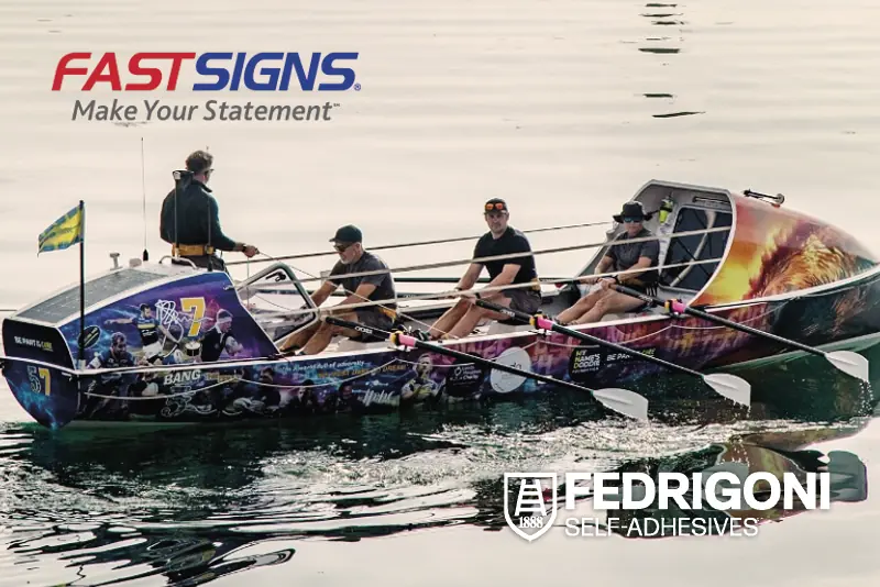 A case study of how Fastsigns, Leeds created a high perfromance boat cabin wrap for a great cause; supporting 'Row For MND' ahead of its latest challenge to raise £57 million to accelerate research into Motor Neurone Disease with a design featuring a powerful collage of rugby stars, including Rob Burrow.