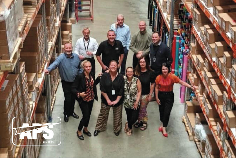 The external sales team in one of the many high aisles at our main warehouse facility in Slough.