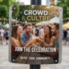 Outdoor advertising signage featuring a printed long term promotional graphic showing a group of friends enjoying outdoor drinks at a busy venue.