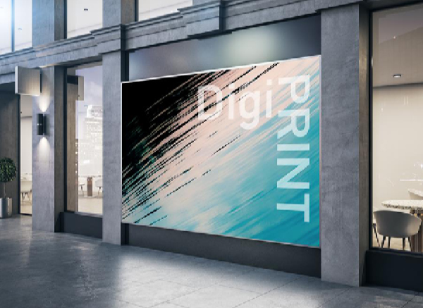 DigiPRINT DP4 Series printed self-adhesive vinyl graphic on a flat advertising surface within a public area.