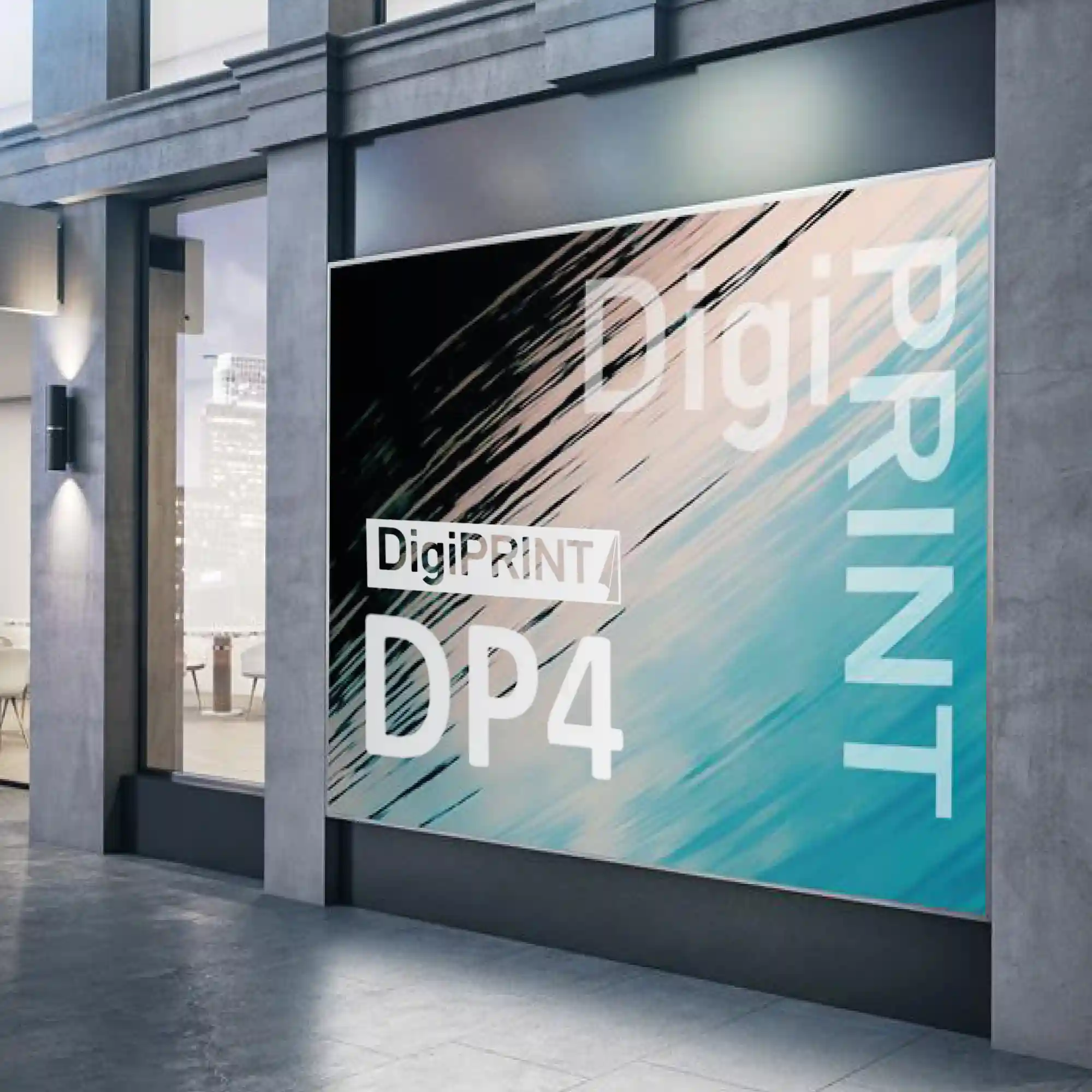 DigiPRINT DP4 series of competitively priced print vinyls for promotional self-adhesive sign work is applied to an external flat surface as part of a promotional campaign for this range of large format printable films.