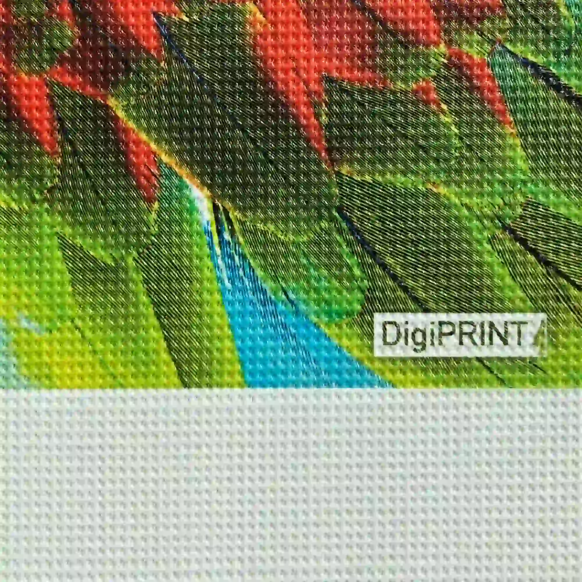 Close-up view of DigiPRINT MESH300 warp knited fabric banner media sample image print showcasing the printed and unprinted detail of the 25% to 75% film configuration pattern of the material.