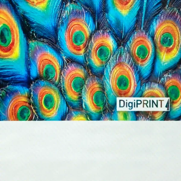 Close-up view of DigiPRINT PF550 smooth matt scrim PVC banner media with a sample image print to show the brilliant white shade and printed and unprinted detail of the tight scrim pattern.