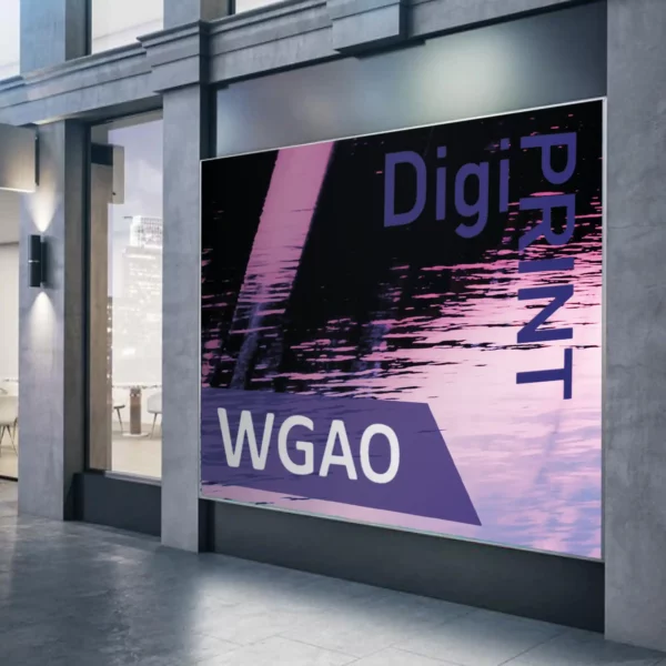 DigiPRINT WGAO white gloss self-adhesive printing vinyl with an air-free self-adhesive for bubble-free signage applications onto flat surfaces is pictured being used for a large-format promotional print campaign outdoors.