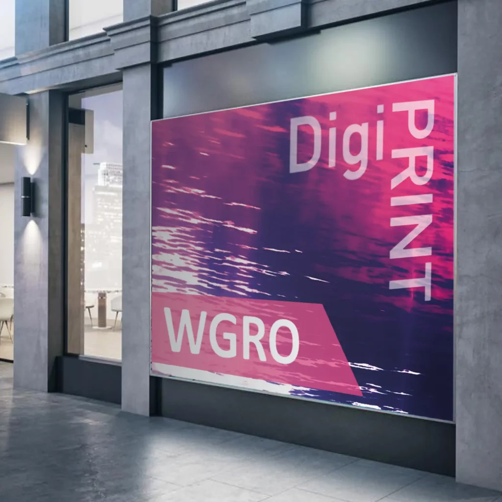 DigiPRINT WGRO, self-adhesive print sign vinyl is a white gloss removable opaque printing film and is applied outside to a large flat retail shop promotional sign board advertising itself.