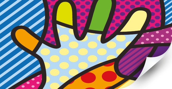 DigiSOL monomeric self-adhesive print vinyls for coverall prints, and print & cut applications product brand group image: a bright, colourful pop-art style human hand with outstretched fingers.