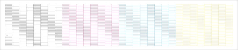 An illustrated example of a bad print head test as it has missing or wavy lines in the print.