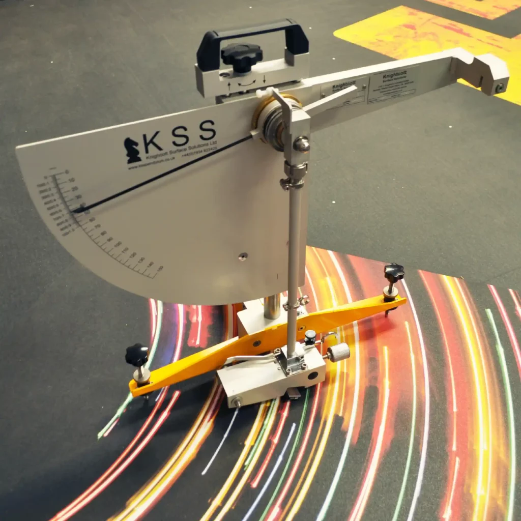 PTV's (Pendulum Test Values) are typically recorded using this portable slip test equipment to emulate a heel striking the floor.