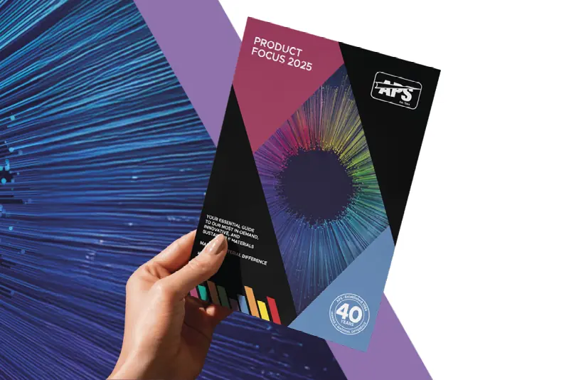 A look at the front cover of the new All Print Supplies Product Focus brochure 2025, with a hand holding the brochure up as the central focus of the image.
