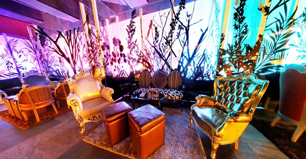JT 9700 CG-BFT gloss clear window decoration film printed with subtle moody coloured backgrounds and foliage shape motifs to give a hotel patio, waiting room a lushious, peaceful green room theme.