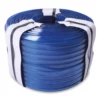 Blue keder lip PVC stitch on tape for fabric tension display frames reeled neatly in its drum packaging with protective straps.