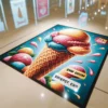 Kernow FloorSharK internal floor graphic printed with a large graphic image of a tasty looking ice cream cone filled with blue, pink and creamy coloured ice creams... yummy!
