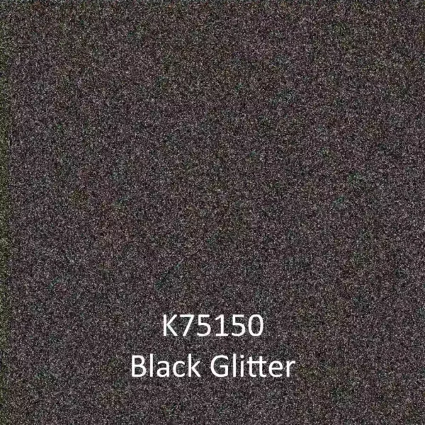 K75150 Black Glitter sign vinyl sample colour. A digital image example of the heavily flaked, glittering metallic black coloured self-adhesive CAD graphics film and it's sparkling colour and finish.