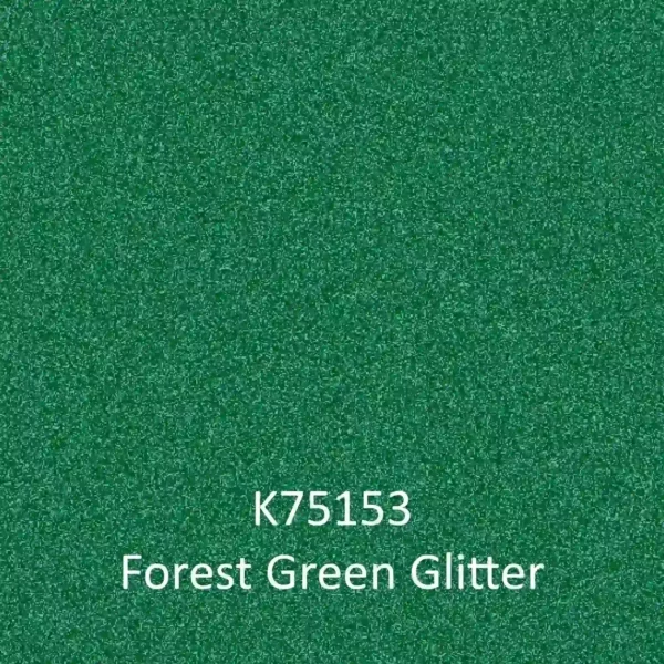 K75153 Forest Green Glitter vinyl sample colour for cut-vinyl self-adhesive graphics. A digital example of the colour to show the sparkling heavily flaked metallic mid-green coloured film and it's glittering finish.