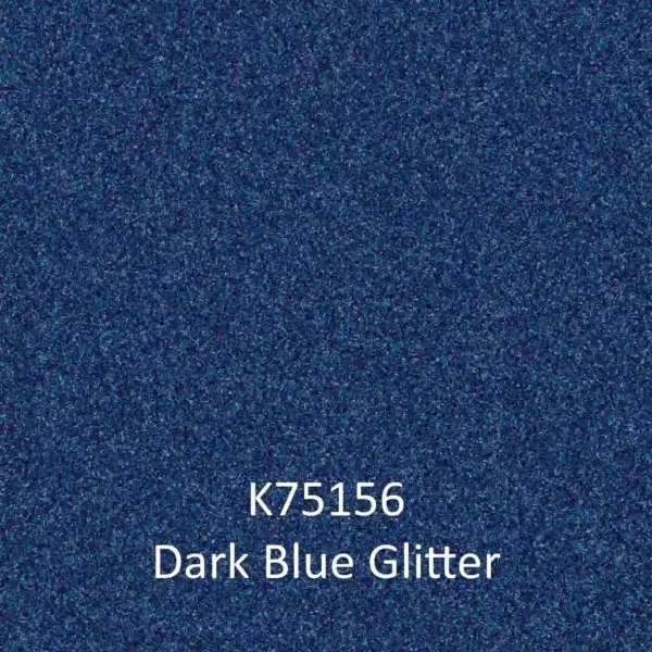 K75156 Dark Blue Glitter sign film sample colour. This self-adhesive signage vinyl for cut-vinyl graphics and for interesting promotional graphics effects show a digitally created example of the sparkle effect of this heavily flaked metallic deep blue coloured film with it's eye-catching glitter finish.