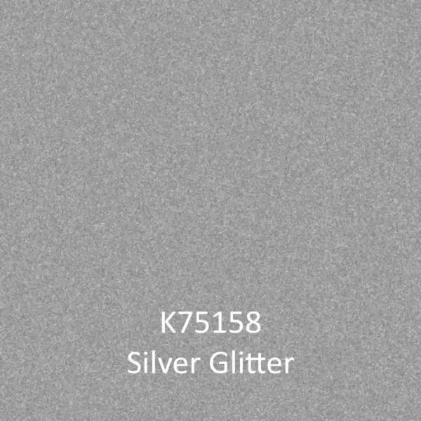 K75158 Silver Glitter digital colour sample showing the sparkling, glittering finish of this metal flaked self-adhesive graphics film used to create eye-catching promotional signage and cut-vinyl graphics.