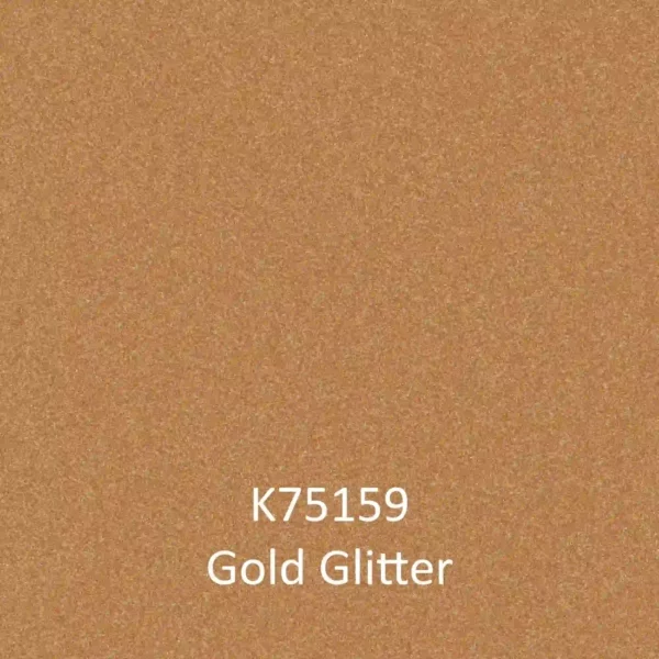 K75159 Gold Glitter colour example of the sparkle finish in this tasteful, metallised heavy-flaked self-adhesive graphics film used to create eye-catching promotional signs and cut-vinyl graphics.