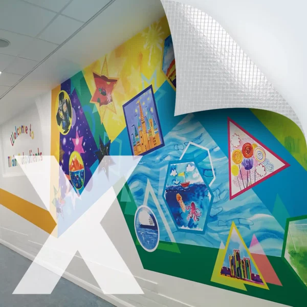 NU-COAT M16-H-X coverall HighGRAB bubble-free print vinyl is applied here to a wall in a childrens hospital to add bright, colourful graphics to decorate the corridor walls of the outpatients area.