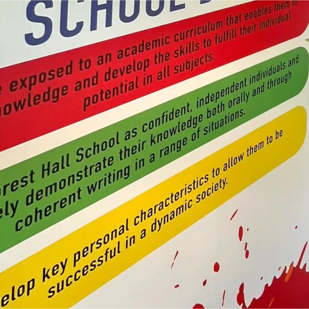 M16-P-P matt white high-opacity, coverall self-adhesive print vinyl shown full-colour printed with an informational display graphic.