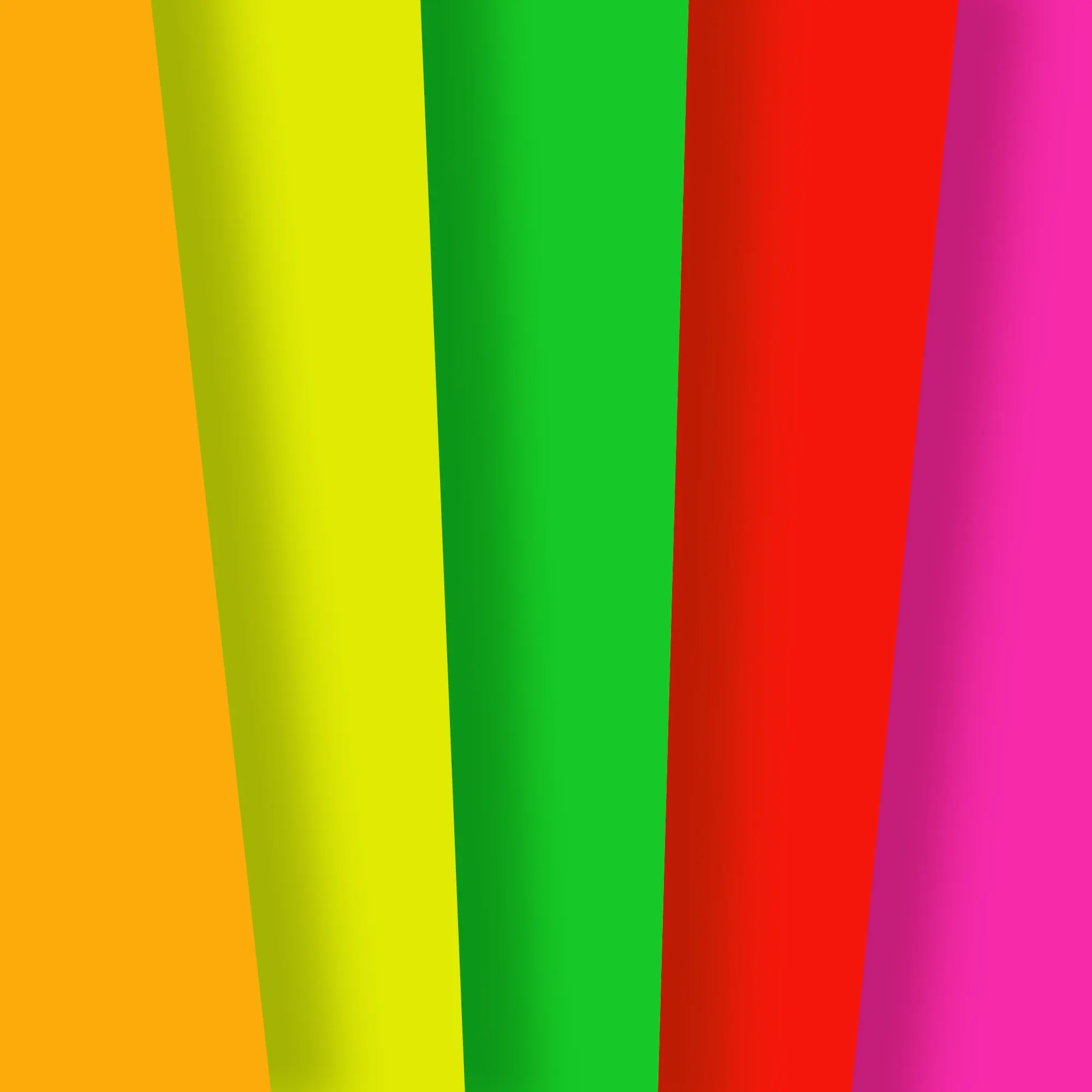 Mactac MACal 8000 Fluorescent Series of bright matt sign vinyls, available in 5 matt fluo colours shown here side by side, from left to right: 8002 Orange, 8004 Yellow, 8044 Green, 8054 Red and 8056 Magenta.