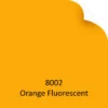 MACal 8002 Orange fluorescent matt self-adhesive sign vinyl depicted here as a colour-sample-chip image representing the striking, bold colour of the film with the top right hand corner of the vinyl image sample folded slightly down.