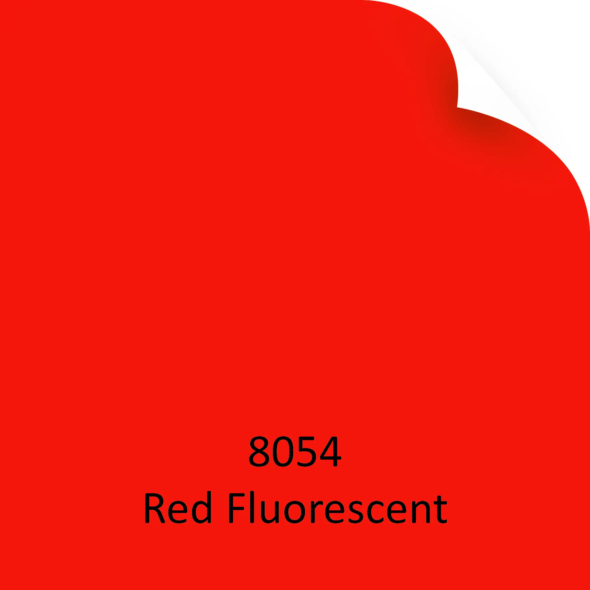 MACal 8054 Red fluorescent coloured self-adhesive sign vinyl shown here as a colour-sample-chip image representing the striking, bold matt colour of the film with the top right hand corner of the vinyl image sample folded slightly down.