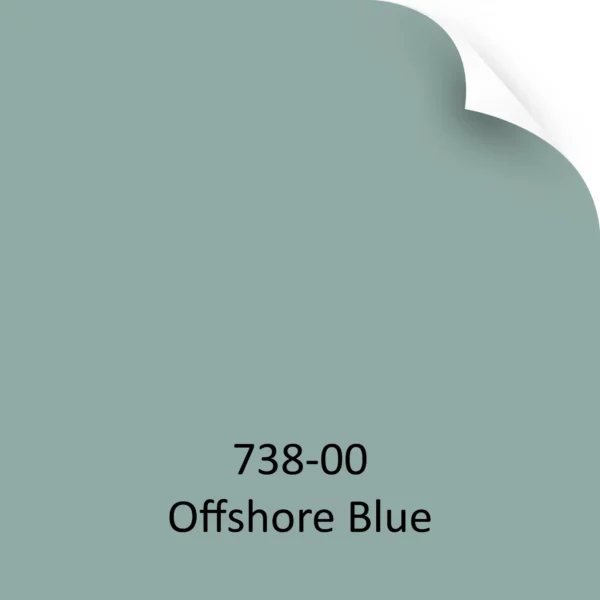 Mactac 738-00 Offshore Blue coloured window vinyl, represented here as a colour-sample-chip graphic to give an idea of the very light translucent cyan/light blue crystal colour of this self-adhesive graphics film, with the top right hand corner of the sample image folding downwards.