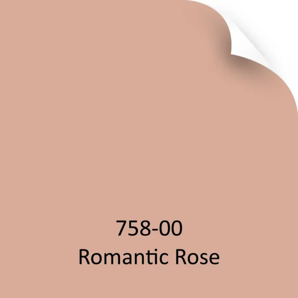 Mactac 758-00 Romantic Rose self-adhesive window vinyl shown here as a colour-sample-chip graphic to give an idea of the translucent crystal effect pink colour of this self-adhesive graphics film, with the top right hand corner of the sample image folding downwards.