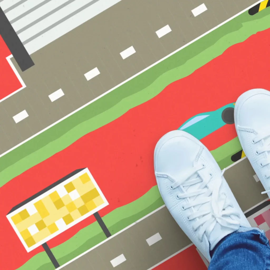 Mactac LUV 6301 internal floor print laminate gives it's slip-resistant properties to a childs printed play matt design, safely protecting the printed floor graphic as well as anyone walking over the flooring from slipping.