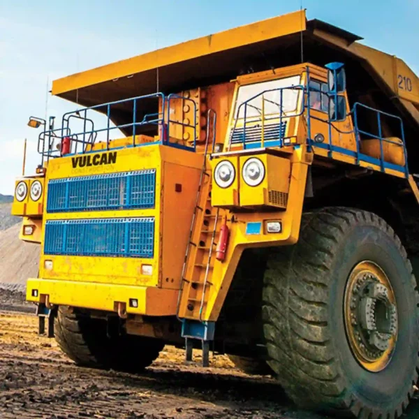 Heavy duty dumper truck branded with cut-vinyl graphics for Vulcan Construction, using MPI 1106 HT high tack cast conformable print wrapping film which is a robust graphics films, just, like the look of this immense industrial vehicle!
