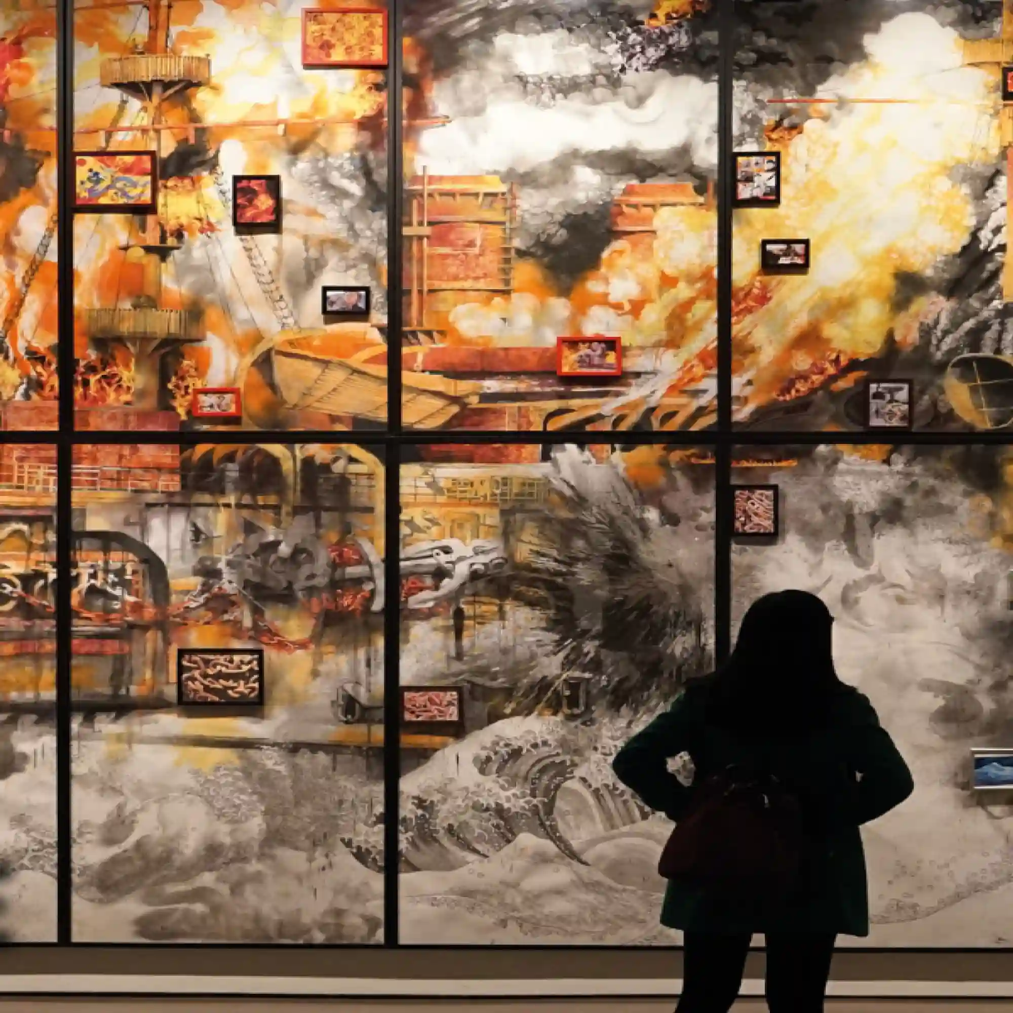 Neschen GUDY 804 mount film holding up large format exhibition display print artworks with a solhouetted person admiring the art in the foreground.