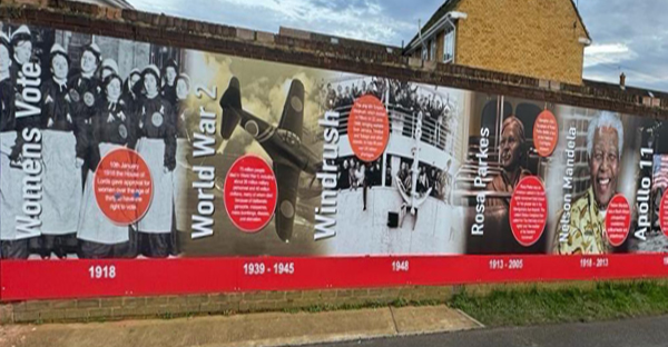 NU-COAT P25-P clear print vinyl and laminate with permanent adhesive, used to protect the external school playground educational prints on large display hoardings.